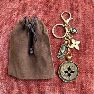 RUSTIC CLOVER BAG CHARM, Brown Black and Gold Tone Charms